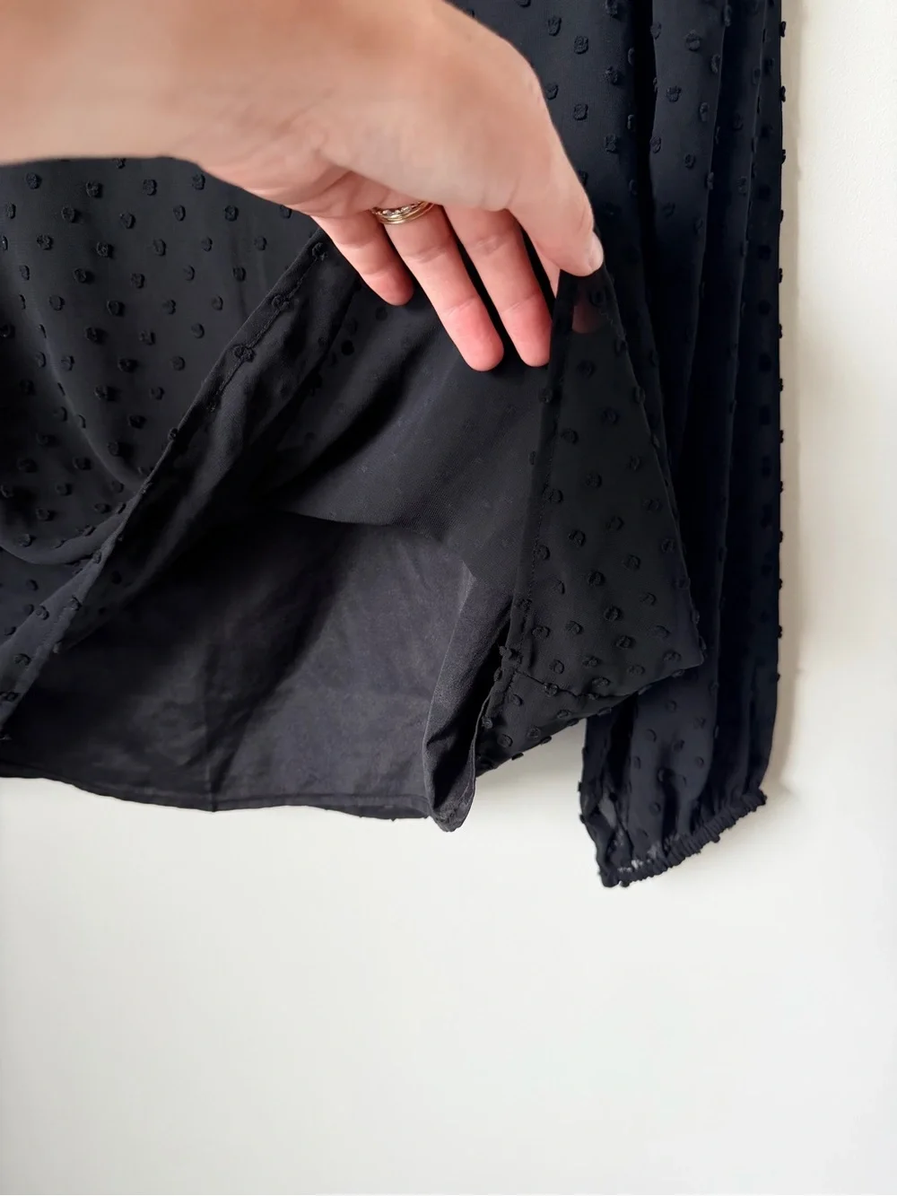 J. Crew Black Swiss Dot V-Neck Long Sleeve Blouse